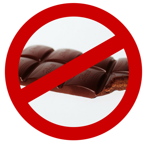 Bar of chocolate with red line through it