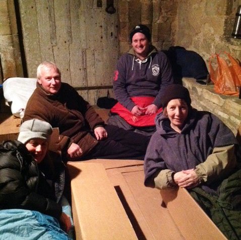 Four volunteers bed down for the Stodden churches sleep-out