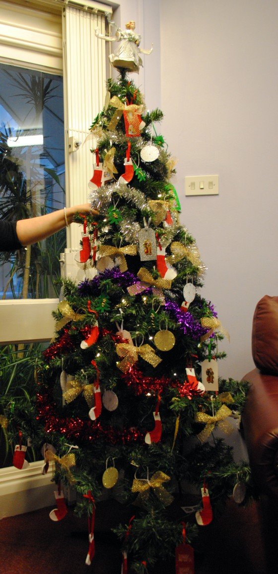 Hand-made decorations on a Christmas tree