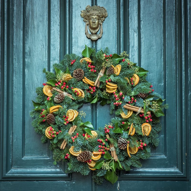 Christmas wreath on door