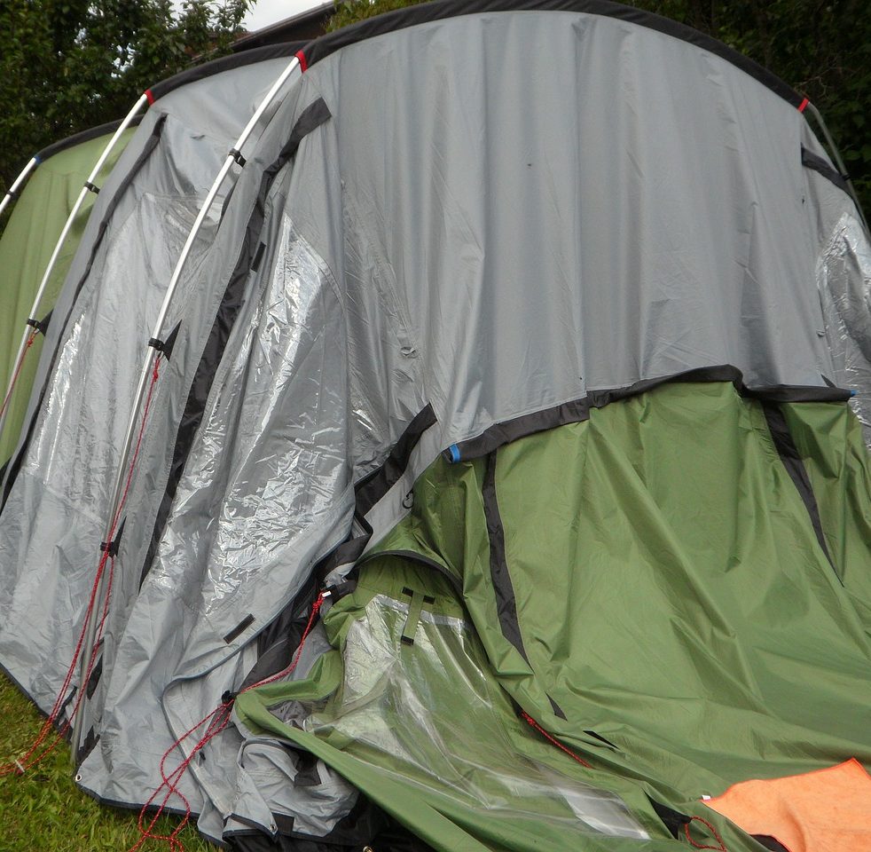 Small tent pitched in a field