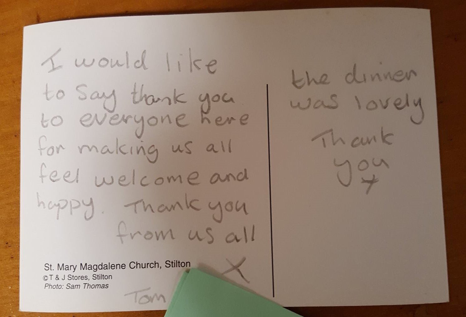 Postcard saying Thank you