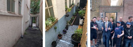 Left to right: before, after, staff and residents with the Lord Mayor of Westminster