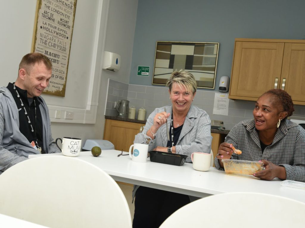 Left to right: Lloyd, Kathryn and Chioma, support staff at Powerhouse Foyer