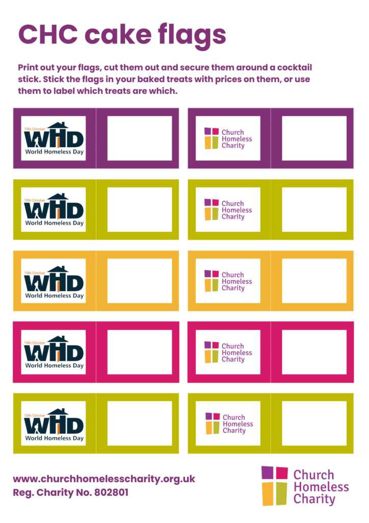 World Homeless Day and Church Homeless Day printable cake flags