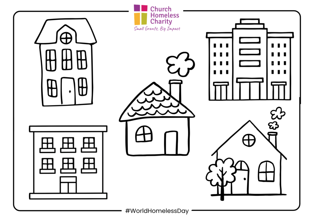 World Homeless Day and Church Homeless Charity colouring page